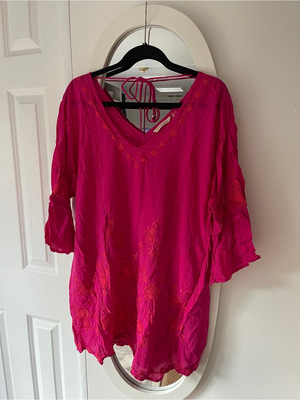 Soft Surroundings Beach Cover Tunic Top Maui Pink Embroidered Style 27572